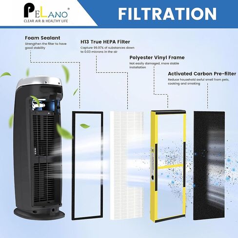 FLT4825 Replacement Filter B, Compatible with Germ Guardian AC4300BPTCA, AC4900CA, AC4825, AC4825DLX, AC4850PT, CDAP4500BCA, CDAP4500WCA and More, 2 H13 Ture Hepa Filter + 8 Carbon Pre-Filters in Saudi Arabia