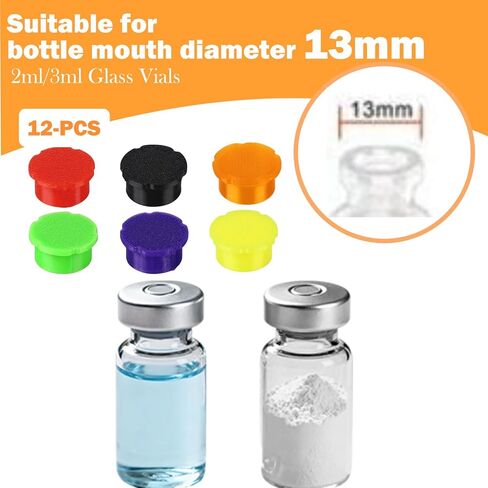 12 Pack 2ml/3ml Vial Caps - Reusable Vial Protective Flip Off Caps (6 Colors), Leakproof Dustproof Easy-Clean Lids for 3ml Glass Vials in Saudi Arabia