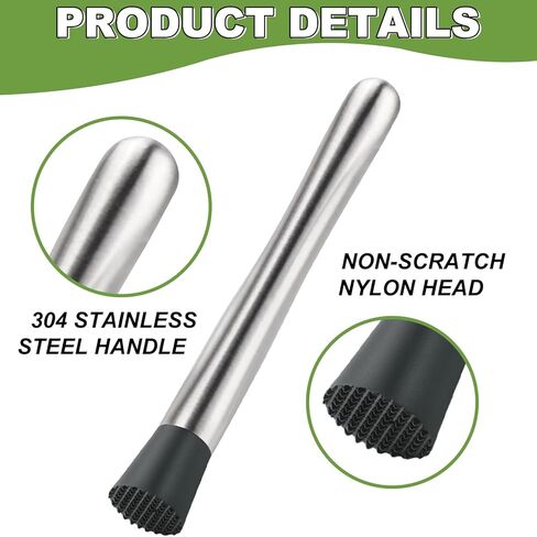 10" Stainless Steel Muddler for Cocktail Lemonade Ice Crusher lemon Fruit Smasher for Drinks- Bartender Bar Tool Accessory for Mojito, Old Fashioned in Saudi Arabia