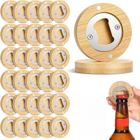 30 Pcs Bamboo Bottle Opener Set, Bulk Wooden Magnetic Bottle Opener with Strong Fridge Magnet - 2.36" Round DIY Blanks for Home Bar, Kitchen, Parties & Wedding Guest Gifts in Saudi Arabia