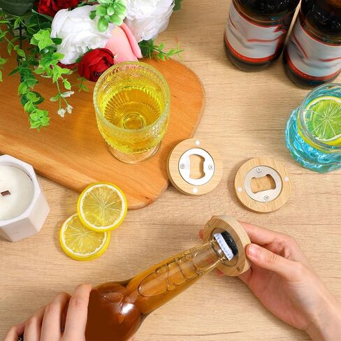 30 Pcs Bamboo Bottle Opener Set, Bulk Wooden Magnetic Bottle Opener with Strong Fridge Magnet - 2.36" Round DIY Blanks for Home Bar, Kitchen, Parties & Wedding Guest Gifts in Saudi Arabia