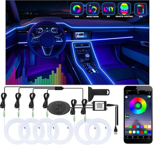 Car Led Strip Lights,Interior Car Lights,Ambient Led Lighting Kit With RGB 16 Million Colors Fiber Optics&Music Sync Rhythm,USB Neon Light Car Accessories for Center Console&Dashboard,Upgraded Version in Saudi Arabia