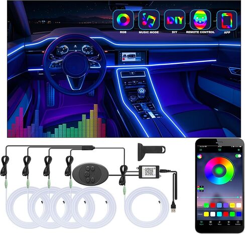 Car Led Strip Lights,Interior Car Lights,Ambient Led Lighting Kit With RGB 16 Million Colors Fiber Optics&Music Sync Rhythm,USB Neon Light Car Accessories for Center Console&Dashboard,Upgraded Version in Saudi Arabia