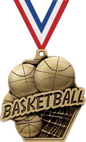 Crown Awards Gold Basketball Award Medal Value Pack with Red, White, & Blue Neck Ribbons - 2.25" Zinc Alloy Diecast Basketball Medals for Sports Teams, Leagues, & Competitions in Saudi Arabia