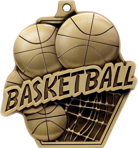 Crown Awards Gold Basketball Award Medal Value Pack with Red, White, & Blue Neck Ribbons - 2.25" Zinc Alloy Diecast Basketball Medals for Sports Teams, Leagues, & Competitions in Saudi Arabia