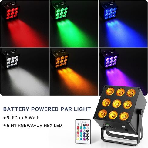 أضواء PAR التي تعمل بالطاقة بالبطارية - 54W 6in1 RGBWA+UV اللاسلكي LED LED Uplights 2 حزمة مع صوت التحكم في DMX عن بُعد لتنشيط أحداث DJ حفلات حفلات الكنائس الإضاءة in Kuwait