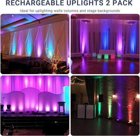 أضواء PAR التي تعمل بالطاقة بالبطارية - 54W 6in1 RGBWA+UV اللاسلكي LED LED Uplights 2 حزمة مع صوت التحكم في DMX عن بُعد لتنشيط أحداث DJ حفلات حفلات الكنائس الإضاءة in Kuwait