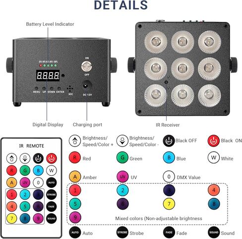 أضواء PAR التي تعمل بالطاقة بالبطارية - 54W 6in1 RGBWA+UV اللاسلكي LED LED Uplights 2 حزمة مع صوت التحكم في DMX عن بُعد لتنشيط أحداث DJ حفلات حفلات الكنائس الإضاءة in Kuwait