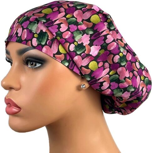 قبعات DK Scrub، قبعة جراحية للممرضات، أو قبعة الجراحين، Euro Bouffant، Bloom Bursts Pink in Kuwait