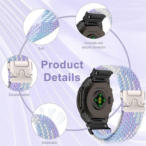 أربطة من النايلون لـ Garmin Fenix ​​8 43 مم/Descent Mk3S/Descent Mk3Si/Garmin Fenix ​​7S Pro Solar/Fenix7S، حزام رياضي من النايلون QuickFit 20 مم لـ Fenix6S/6S Pro مجدول قابل للتمدد in Kuwait