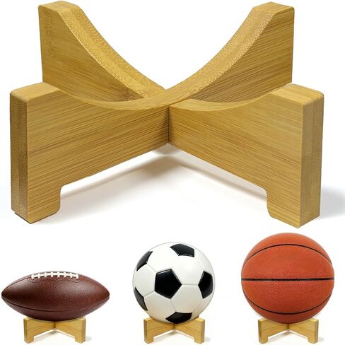 Football Display Stand – Natural Wood Ball Stand for Footballs, Basketballs, Soccer Balls, Memorabilia & Sports Collectibles, Bamboo Ball Holder for Desk Shelf in Saudi Arabia