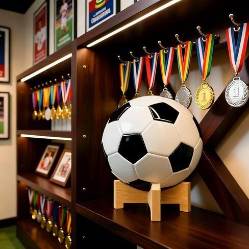 Football Display Stand – Natural Wood Ball Stand for Footballs, Basketballs, Soccer Balls, Memorabilia & Sports Collectibles, Bamboo Ball Holder for Desk Shelf in Saudi Arabia