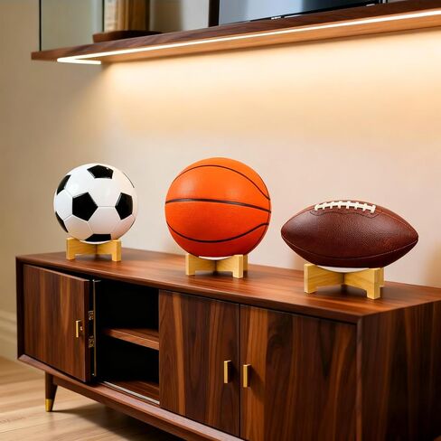 Football Display Stand – Natural Wood Ball Stand for Footballs, Basketballs, Soccer Balls, Memorabilia & Sports Collectibles, Bamboo Ball Holder for Desk Shelf in Saudi Arabia