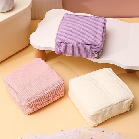 1PC Elegant Corduroy Organizer Bag for Napkins/Pads - Portable, Durable, Sanitary Storage with Zipper Closure, Great for Travel and Daily Use, Pink in Saudi Arabia