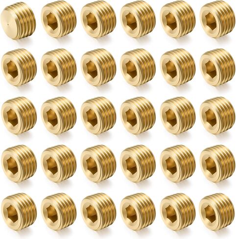 30 Pcs 1/4" NPT Brass Male Pipe Plug Fitting Set Internal Hex Thread Socket Pipe Plug Kit Hex Counter Sunk Plugs for End Closure in Saudi Arabia