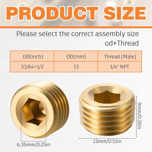 30 Pcs 1/4" NPT Brass Male Pipe Plug Fitting Set Internal Hex Thread Socket Pipe Plug Kit Hex Counter Sunk Plugs for End Closure in Saudi Arabia