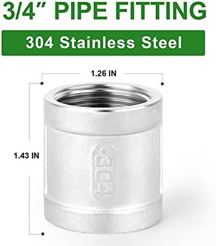 TAISHER 5PCS 304 Stainless Steel Cast Pipe Fitting, Coupling, 3/4" x 3/4" NPT Female Threaded in Saudi Arabia