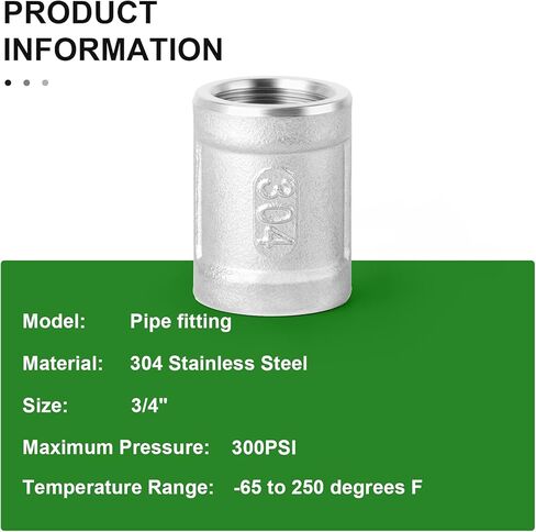 TAISHER 5PCS 304 Stainless Steel Cast Pipe Fitting, Coupling, 3/4" x 3/4" NPT Female Threaded in Saudi Arabia