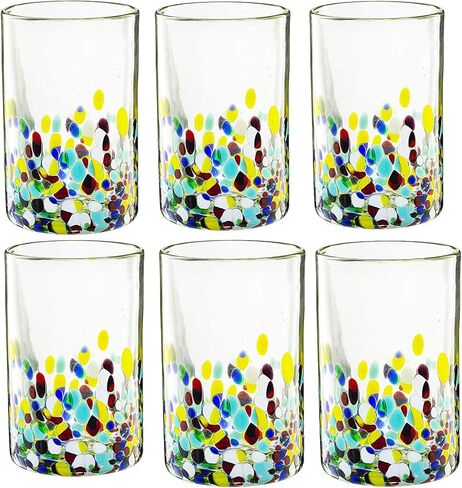 أكواب الشرب المكسيكية المنفوخة يدويًا - 14 أونصة - مجموعة من 6 - أكواب Confetti Rock Tumbler، نظارات تصميم Confetti Carmen، تصميم Fiesta Mexican Cinco De Mayo، احتفالي in Kuwait