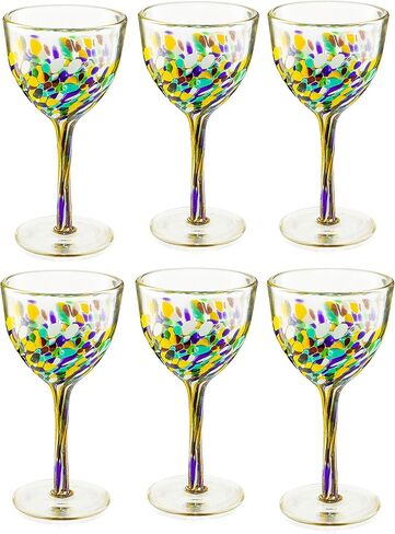 Hand Blown Mexican Drinking Glasses – 14 oz - Set of 6 - Confetti Rock Tumbler Glasses, Confetti Carmen Design Glasses, Fiesta Mexican Design Cinco De Mayo, Festive in Kuwait