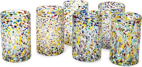 Hand Blown Mexican Drinking Glasses – 14 oz - Set of 6 - Confetti Rock Tumbler Glasses, Confetti Carmen Design Glasses, Fiesta Mexican Design Cinco De Mayo, Festive in Kuwait