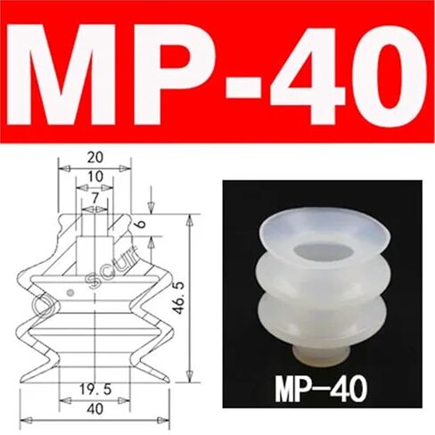50pcs Industrial Strength Silicone Vacuum Chuck Pneumatic Suction Cups MP BT Nozzle Large Head Red & White Triple Layer(MP-40,White Color) in Kuwait