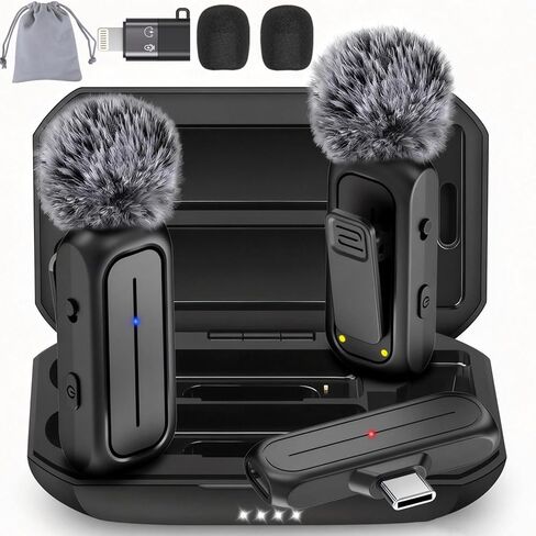 2 Pack Wireless Mini Lavalier Lapel Microphone for iPhone,iPad - Cordless Double Mics Plug and Pick-up 2.4G Ultra-Low Delay Built-in Noise Reduction Chip 5H Working Time for Two-Person Creator in Saudi Arabia