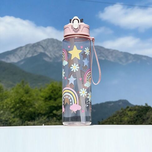 زجاجة مياه مع قش 27oz زجاجات مياه بلاستيكية خالية من BPA زجاجة واسعة الفم مانعة للتسرب زجاجات تحفيزية مياه لصالة الألعاب الرياضية أو المشي لمسافات طويلة أو المكتب - وردي in Saudi Arabia