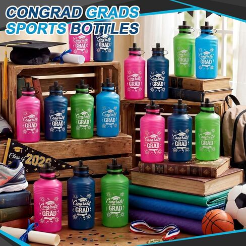 Meanplan 16 حزمة Congrats Grad زجاجات المياه الرياضية السائبة 17 أوقية التخرج ضغط زجاجات المياه البلاستيكية القابلة لإعادة الاستخدام مقصف للنساء الرجال كلية التخرج الهدايا فئة من 2026 لوازم الحفلات in Saudi Arabia