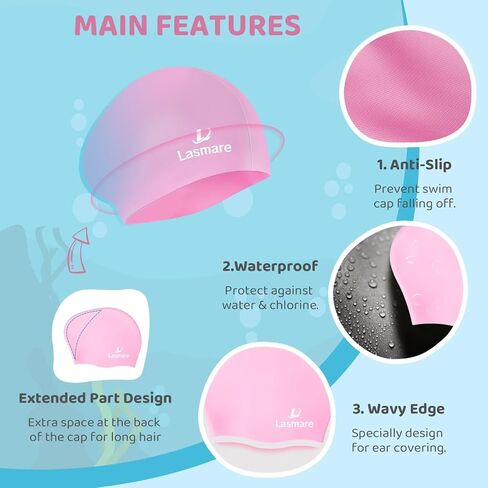 Silicone Swim Cap for Kids with Long Hair, 3 Sizes for Toddlers, Children & Teens Age 1–15, Waterproof Swimming Hat for Girls & Boys,Secure Fit & Hair Protection-Apricot in Saudi Arabia