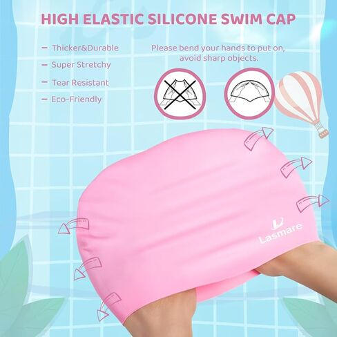Silicone Swim Cap for Kids with Long Hair, 3 Sizes for Toddlers, Children & Teens Age 1–15, Waterproof Swimming Hat for Girls & Boys,Secure Fit & Hair Protection-Apricot in Saudi Arabia