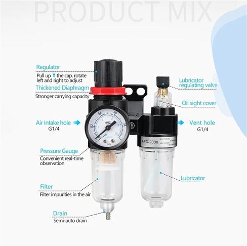AFC2000 Pneumatic Air Compressor Filter Regulator Lubricants AFR2000 + AL2000 G1/4 Oil Water Separator Reduce Pressure(With 6mm fitting) in Saudi Arabia