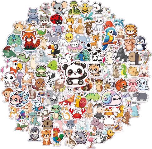 RINAVO 100 PCS Water Bottle Stickers for Kids Waterproof Cute Stickers for Water Bottles No Duplicates Animal Stickers for Kids Laptop, Water Bottle, Party Favor & Classroom Reward in Saudi Arabia