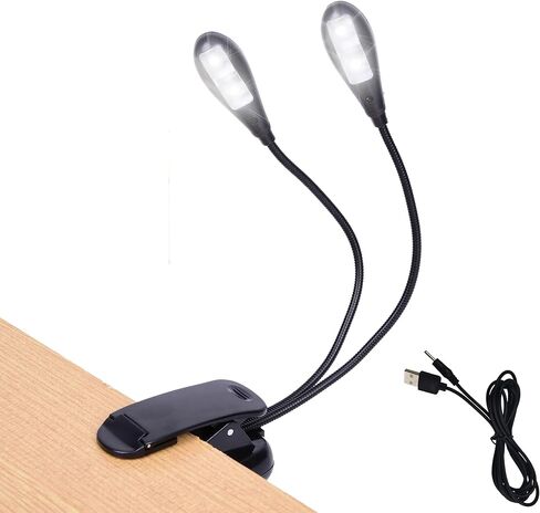ضوء حامل الموسيقى، مشبك على مصابيح LED للكتب، يعمل ببطارية USB وAAA، مصباح للقراءة في السرير، 4 مستويات سطوع، مثالي لديدان الكتب، ومشغل البيانو، والأطفال، والسفر (ذراع مزدوج) in Kuwait