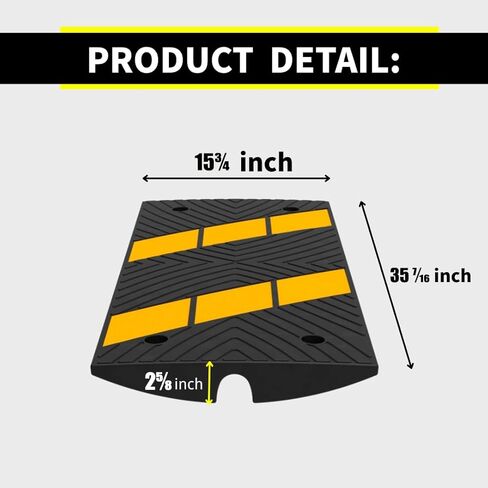 2-حزمة 35.4 "× 15.75" × 2.6 منحدر كبح مطاطي شديد التحمل عتبة الجسر مسارات كبح المنحدرات سعة 22000 رطل منحدر درب للسيارات والشاحنات وسيارات الدفع الرباعي والكراسي المتحركة والمستودعات - منحدرات سيارة سوداء للممر in Kuwait