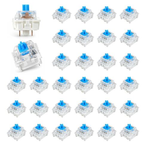 30 PCS Blue Switches Replacement, 3 Pin Pre-Lubricated Key Switches Clicky Tactile Accurate Typing Dustproof Keyboard Accessories for 3D Prints Mechanical Gaming Keyboards in Kuwait