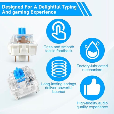 30 PCS Blue Switches Replacement, 3 Pin Pre-Lubricated Key Switches Clicky Tactile Accurate Typing Dustproof Keyboard Accessories for 3D Prints Mechanical Gaming Keyboards in Kuwait