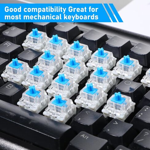30 PCS Blue Switches Replacement, 3 Pin Pre-Lubricated Key Switches Clicky Tactile Accurate Typing Dustproof Keyboard Accessories for 3D Prints Mechanical Gaming Keyboards in Kuwait