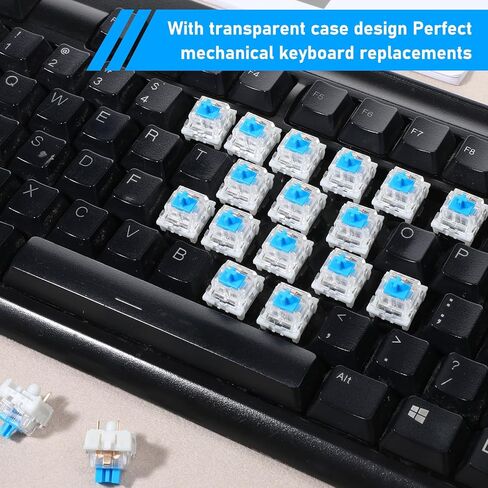 30 PCS Blue Switches Replacement, 3 Pin Pre-Lubricated Key Switches Clicky Tactile Accurate Typing Dustproof Keyboard Accessories for 3D Prints Mechanical Gaming Keyboards in Kuwait