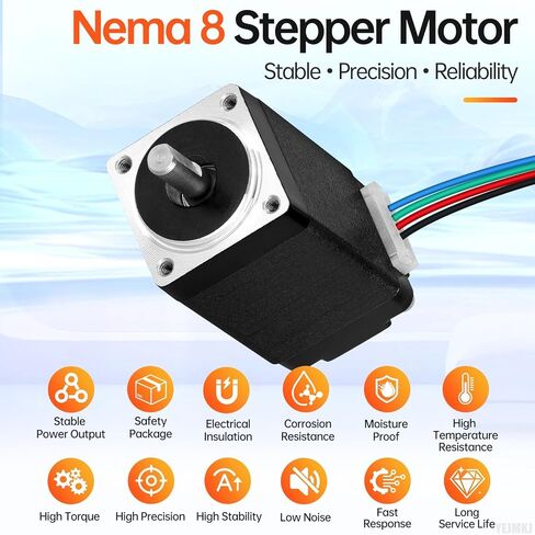 Nema 8 Stepper Motor 2 Phase 1.8‌°‌ 2.8Ncm(3.97oz·in) عزم دوران عالي ثنائي القطب 40 مم 11Ω 0.5A 4-عمود الرصاص 10 مم φ4 مم 20 كابل محرك متدرج صغير 0.5 متر للطابعة ثلاثية الأبعاد DIY Robot CNC Machine in Kuwait