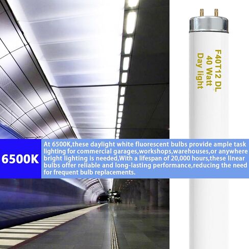 amgolibi 8-حزمة 48 بوصة F40T12 / DL 40W 6500K مصابيح إضاءة فلورية ضوء النهار، 4ft T12 أضواء أنبوبية خطية، 2650 لومن، قاعدة G13 ثنائية الدبوس، ضوء النهار، لورشة العمل، المرآب، المكتب in Kuwait