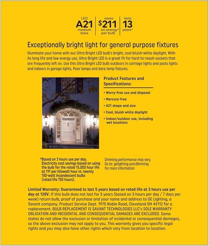 GE Ultra Bright 150-Watt EQ A21 Daylight Medium Base (E-26) لمبة إضاءة LED قابلة للتعتيم (4 عبوات) in Saudi Arabia