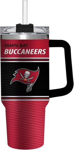 NFL Tampa Bay Buccaneers 40oz Stainless Steel Tumbler with Handle and Straw, Double Wall Insulated Cup with Lid, BPA-Free Water Bottle, Officially Licensed Football Travel Mug for coffee, tea in Saudi Arabia