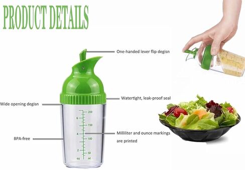 Black, white, and green salad dressing shake bottles, homemade salad dressing bottle mixer measuring device, no drip pouring, soft grip design, free of bisphenol A (200mL each) in Saudi Arabia