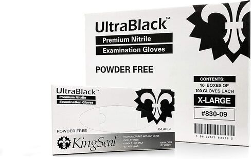 قفازات KingSeal UltraBlack X-LARGE من النتريل من الدرجة الطبية، سوداء، خالية من البودرة، 4 مل - 4 صناديق تحتوي على 100 قفازات بالوزن (400 قطعة) in Kuwait