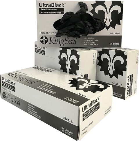 قفازات KingSeal UltraBlack X-LARGE من النتريل من الدرجة الطبية، سوداء، خالية من البودرة، 4 مل - 4 صناديق تحتوي على 100 قفازات بالوزن (400 قطعة) in Kuwait