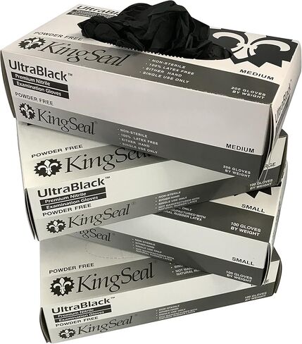 قفازات KingSeal UltraBlack X-LARGE من النتريل من الدرجة الطبية، سوداء، خالية من البودرة، 4 مل - 4 صناديق تحتوي على 100 قفازات بالوزن (400 قطعة) in Kuwait