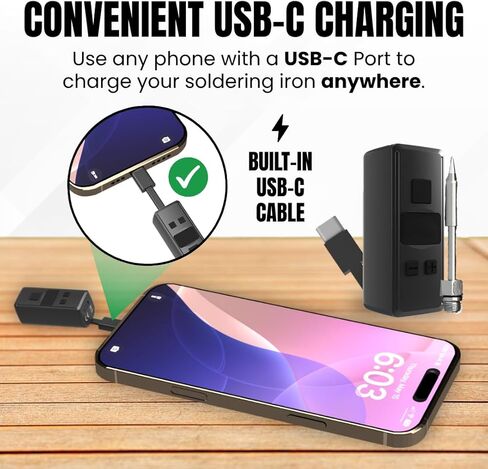 Mini Rechargeable Soldering Iron Pen, with Built-In USB C Battery Cable, Adjustable Voltage 1.5v-4.2v, LED Display, Removable Thread Burner Tip (Black) in Saudi Arabia