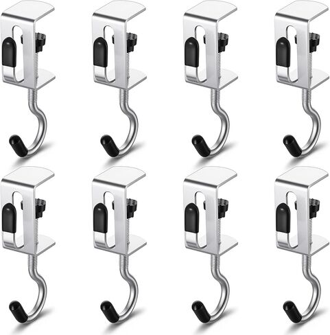 Molain 8 Pack Adjustable Purse Hooks for Table and Desk, Heavy-Duty Double-Headed Clamp-On Desk Hook Holds Up to 22lbs for Hanging Purse Bag Backpack Umbrella Headphones Fit 0.24-1.30 Inch Tabletop in Saudi Arabia