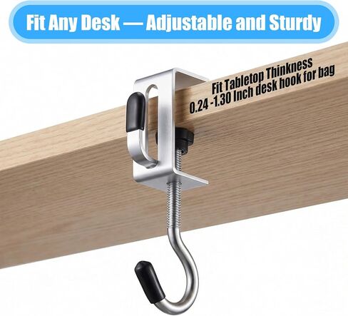 Molain 8 Pack Adjustable Purse Hooks for Table and Desk, Heavy-Duty Double-Headed Clamp-On Desk Hook Holds Up to 22lbs for Hanging Purse Bag Backpack Umbrella Headphones Fit 0.24-1.30 Inch Tabletop in Saudi Arabia